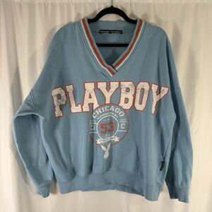 Playboy X Missguided Sweater Women's 2 Blue Vneck Chicago Pullover